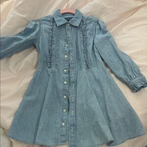 Polo by Ralph Lauren Light Blue Denim Ruffle-Trim Shirt Dress